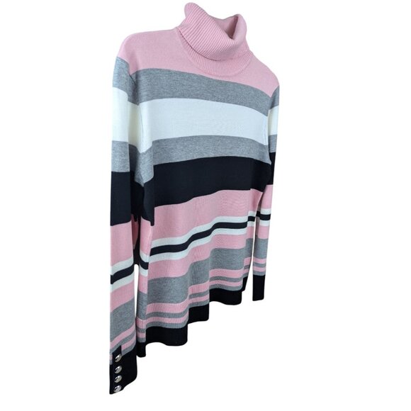 Investments Turtleneck Sweater Medium Long Sleeve Pink Black White Striped - Picture 2 of 9